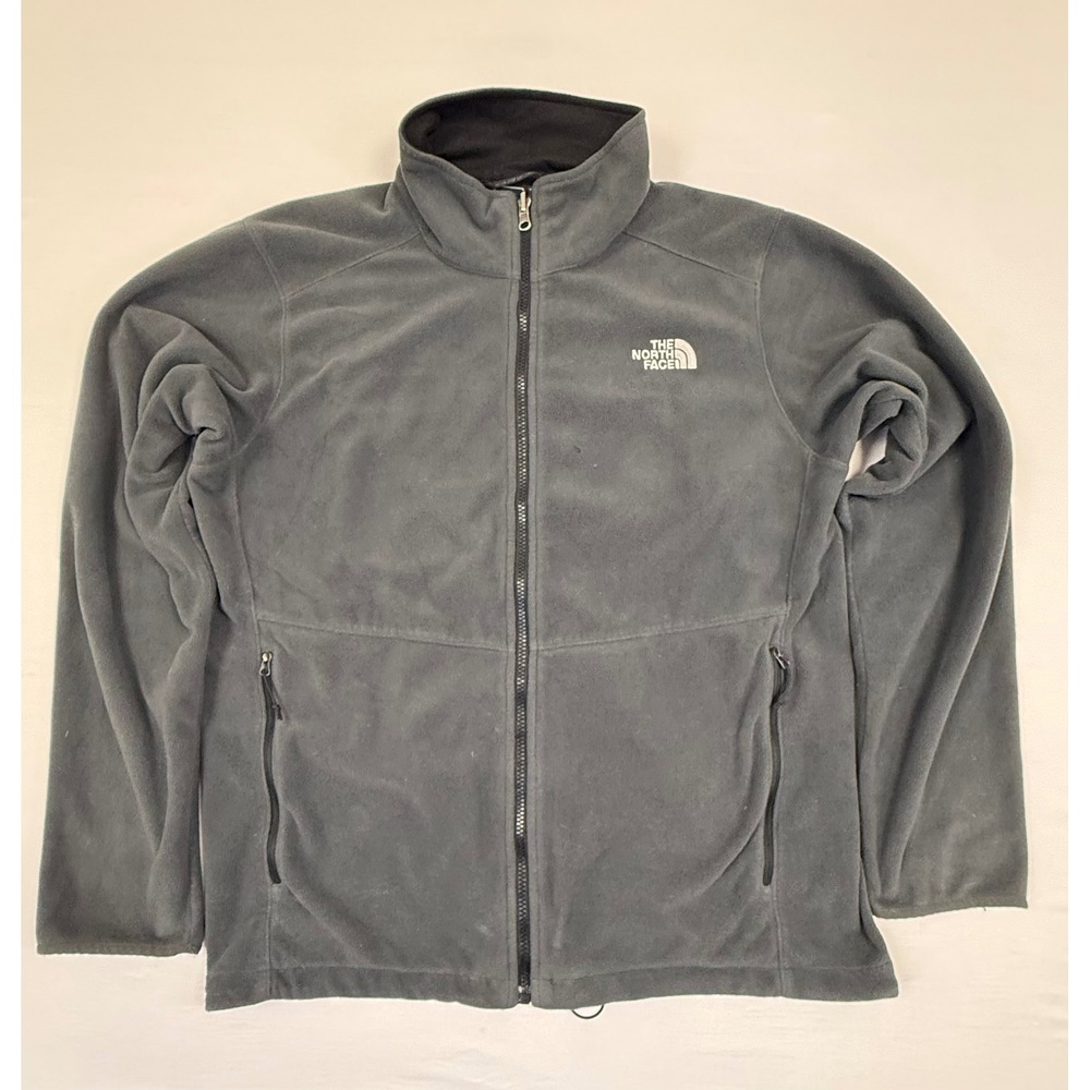 The North Face Mens Full Zip Fleece Jacket Gray L Large Mock Neck Outdoor Layer